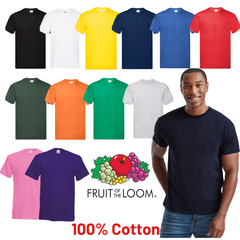 Fruit of the Loom Mens T-Shirts Plain 100% Cotton Short Sleeve T-shirt Tee Top